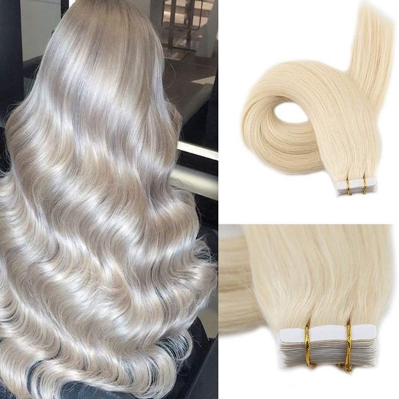 ✨2 18” PLATINUM Blonde HUMAN HAIR TAPE INS 2 PACKS main image 6